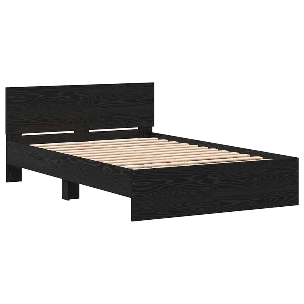 Bedframe Zwart Eiken 193 x 125 x 70 cm Bewerkt hout is nu te koop bij PeponiXL, paradijselijk wonen!