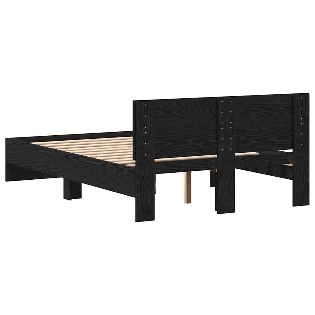 Bedframe Zwart Eiken 193 x 125 x 70 cm Bewerkt hout is nu te koop bij PeponiXL, paradijselijk wonen!