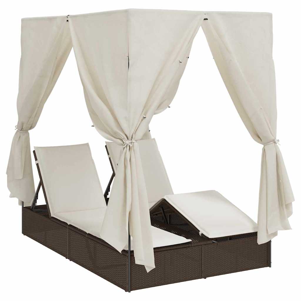 Dubbele Zonnebed met Dak Bruin 205 x 129 x 200 cm PE riet is nu te koop bij PeponiXL, paradijselijk wonen!