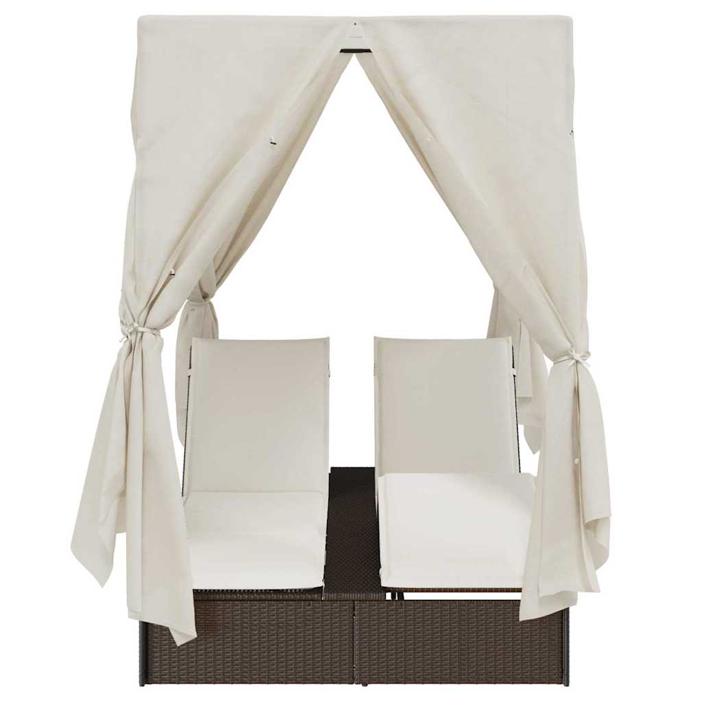 Dubbele Zonnebed met Dak Bruin 205 x 129 x 200 cm PE riet is nu te koop bij PeponiXL, paradijselijk wonen!