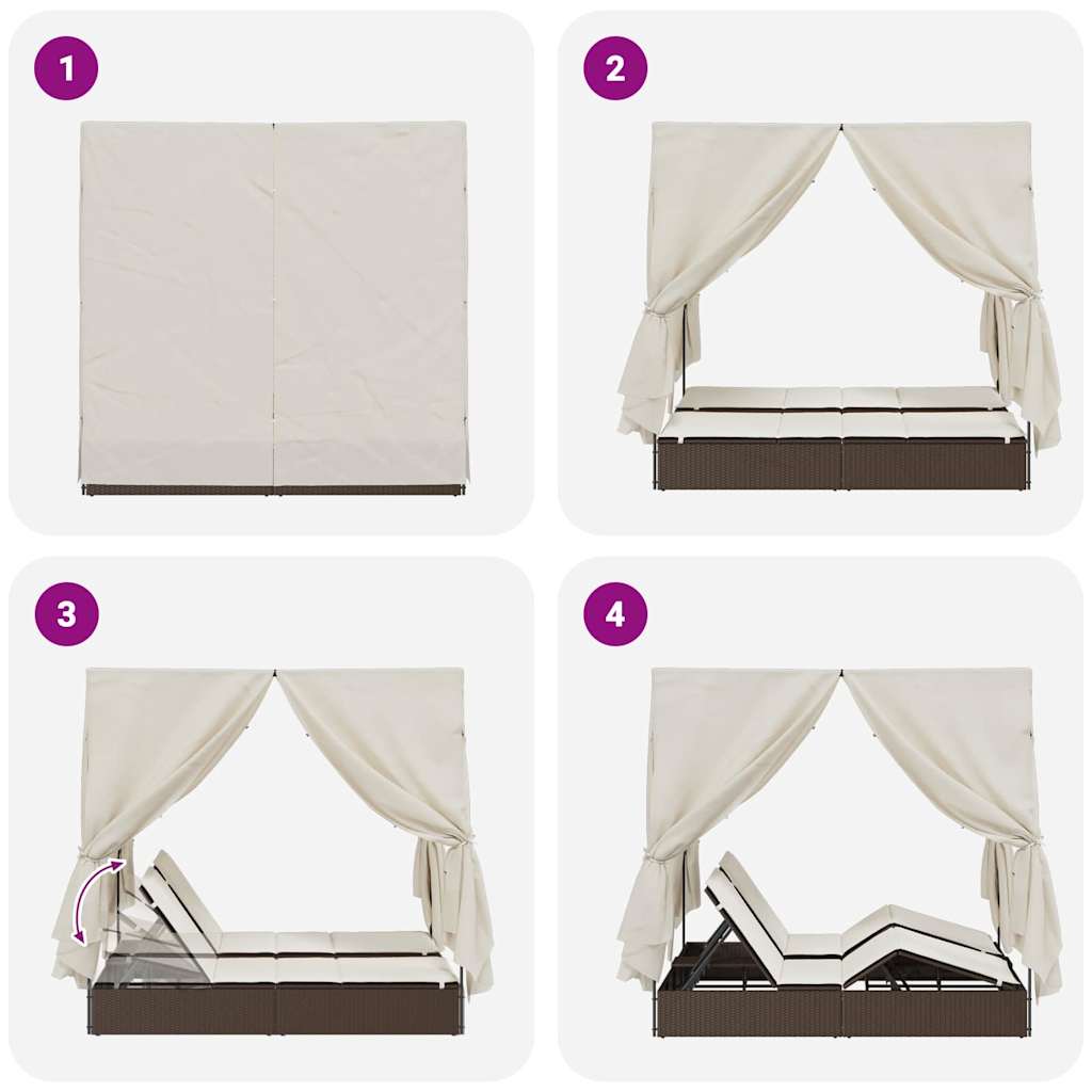 Dubbele Zonnebed met Dak Bruin 205 x 129 x 200 cm PE riet is nu te koop bij PeponiXL, paradijselijk wonen!