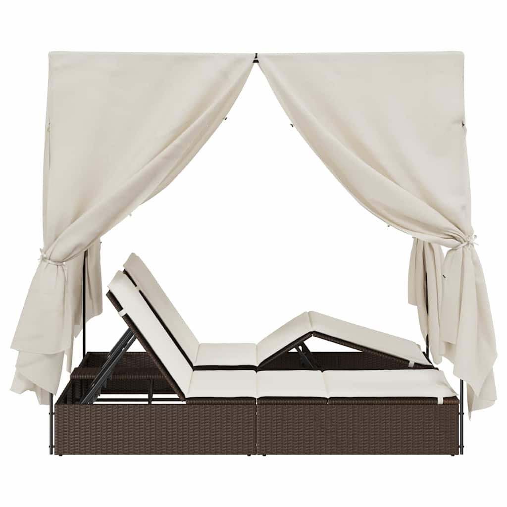 Dubbele Zonnebed met Dak Bruin 205 x 129 x 200 cm PE riet is nu te koop bij PeponiXL, paradijselijk wonen!