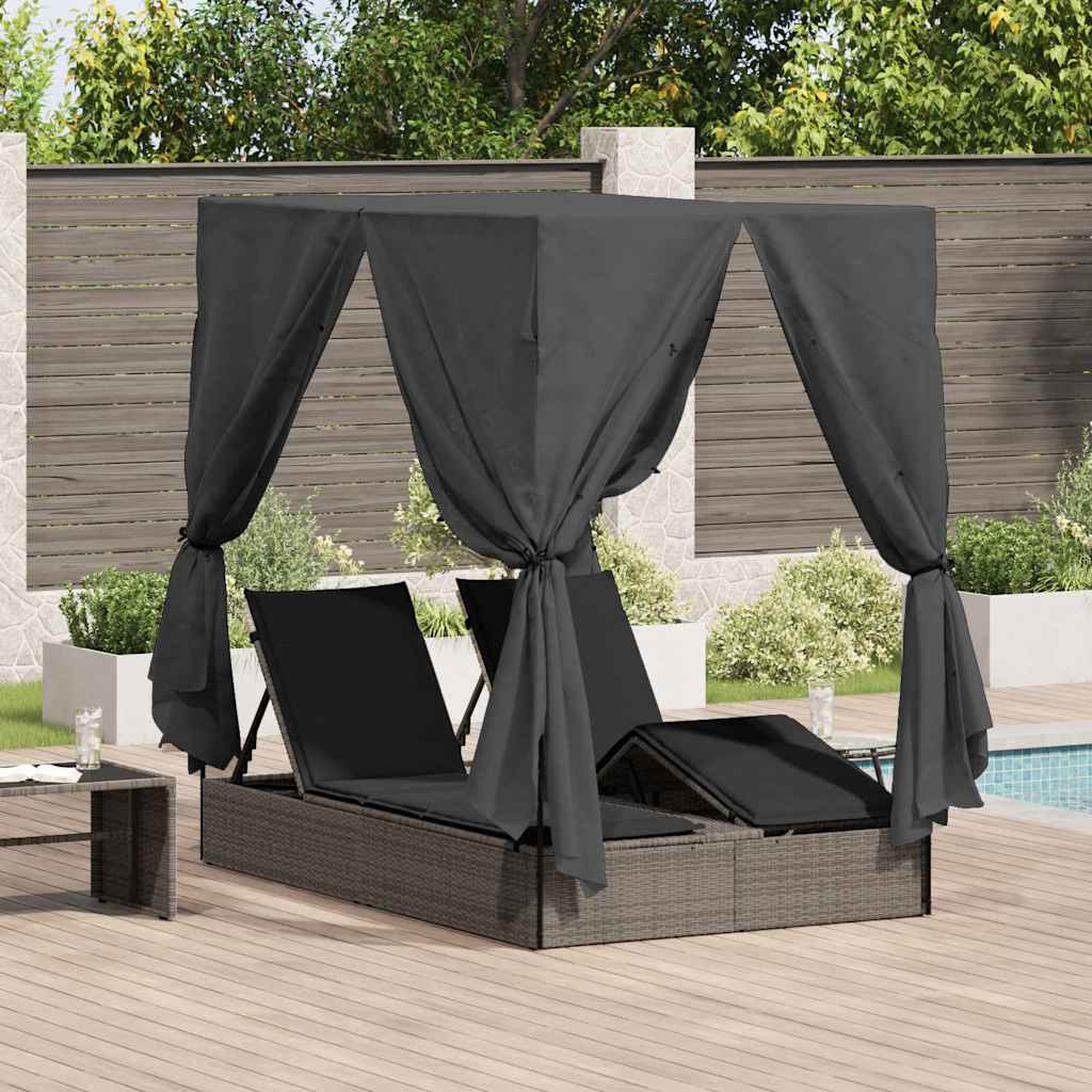Dubbele ligbed Verstelbaar Grijs 205 x 129 x 200 cm poly rattan is nu te koop bij PeponiXL, paradijselijk wonen!