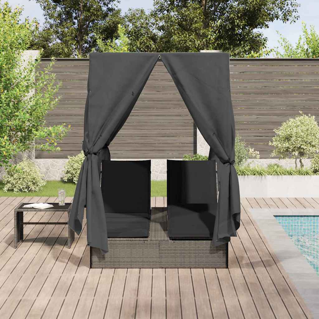 Dubbele ligbed Verstelbaar Grijs 205 x 129 x 200 cm poly rattan is nu te koop bij PeponiXL, paradijselijk wonen!