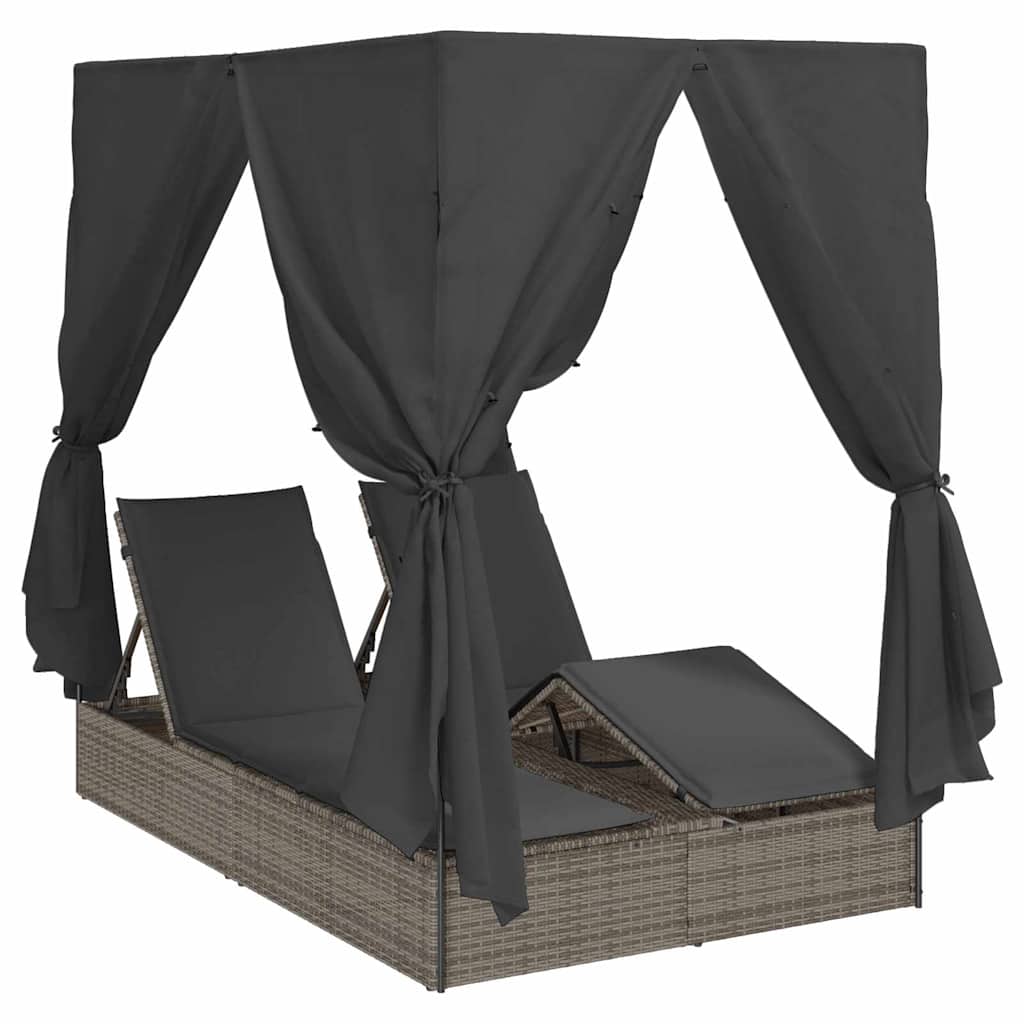 Dubbele ligbed Verstelbaar Grijs 205 x 129 x 200 cm poly rattan is nu te koop bij PeponiXL, paradijselijk wonen!
