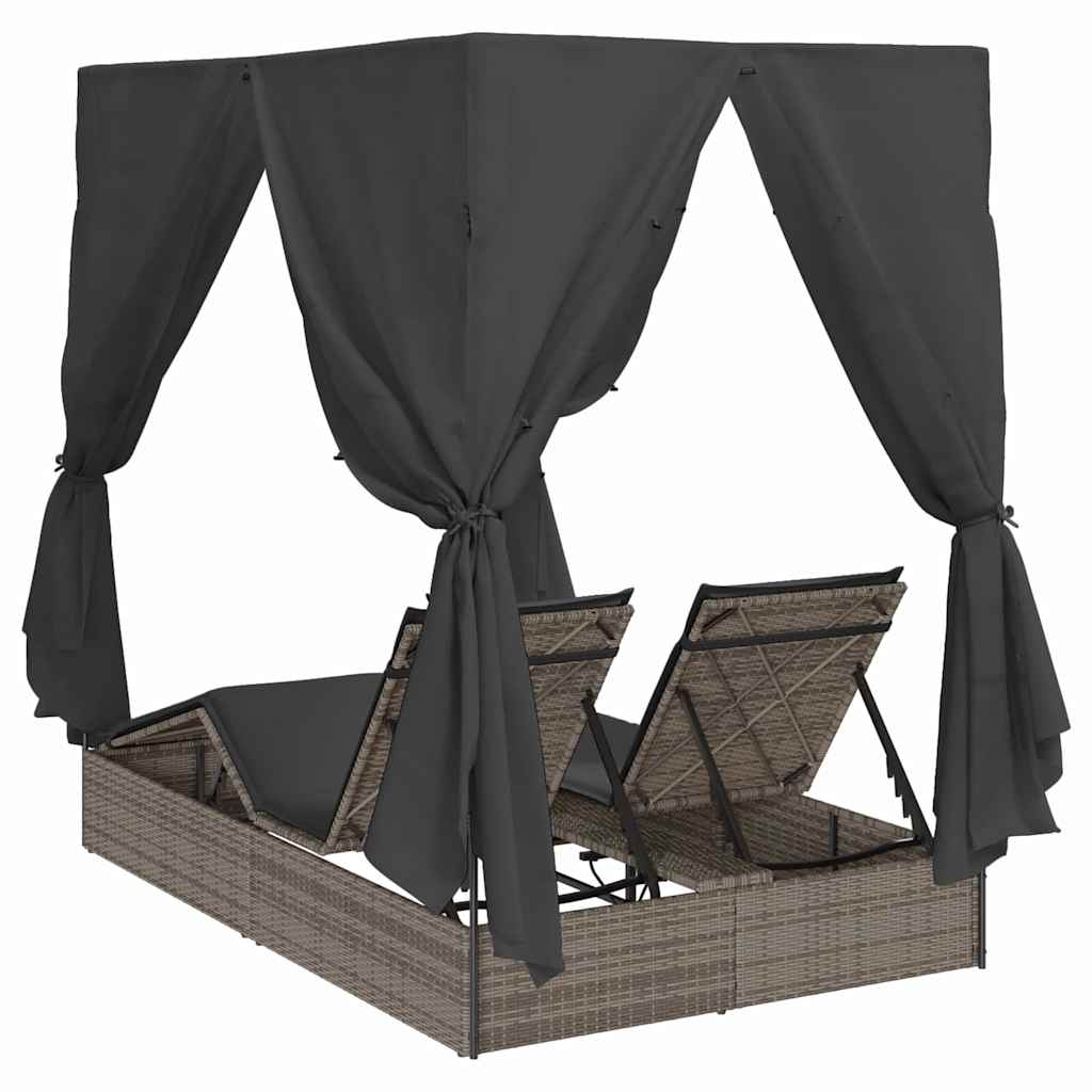 Dubbele ligbed Verstelbaar Grijs 205 x 129 x 200 cm poly rattan is nu te koop bij PeponiXL, paradijselijk wonen!