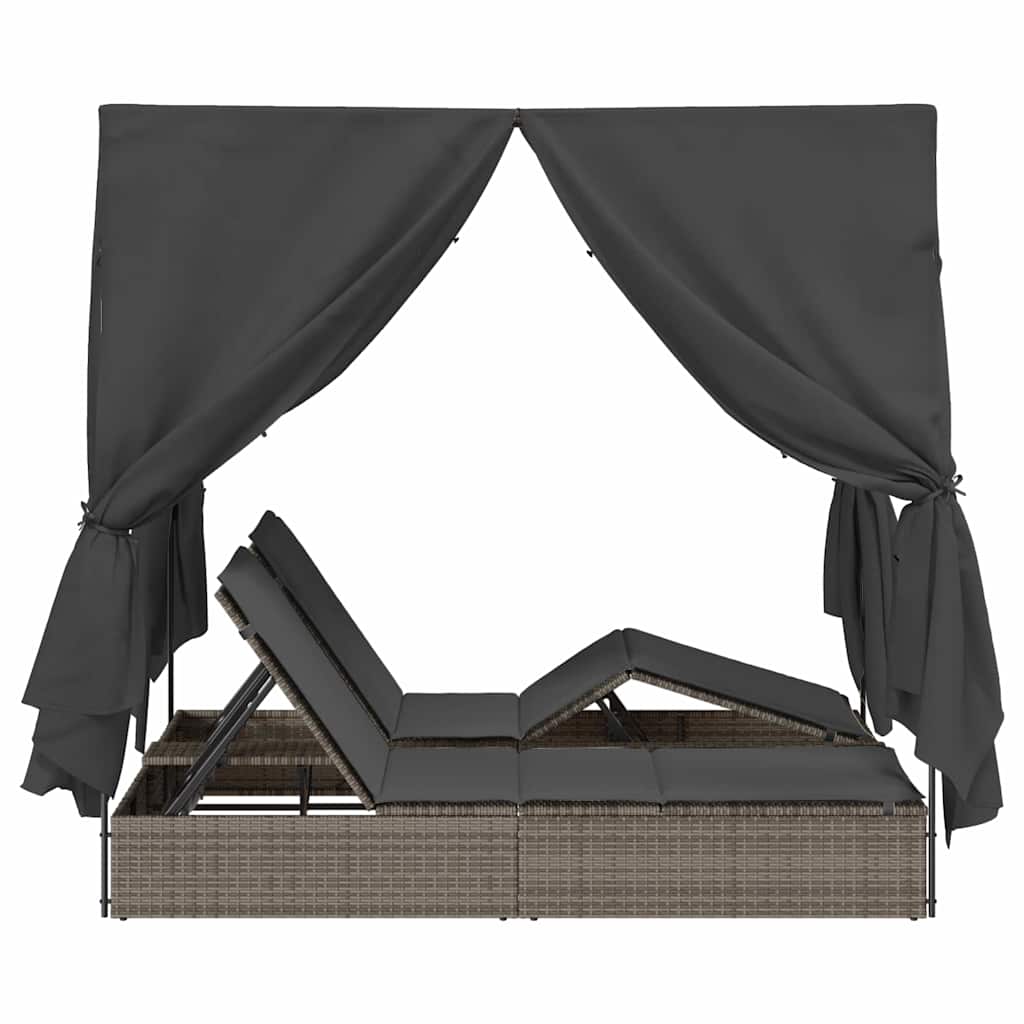 Dubbele ligbed Verstelbaar Grijs 205 x 129 x 200 cm poly rattan is nu te koop bij PeponiXL, paradijselijk wonen!