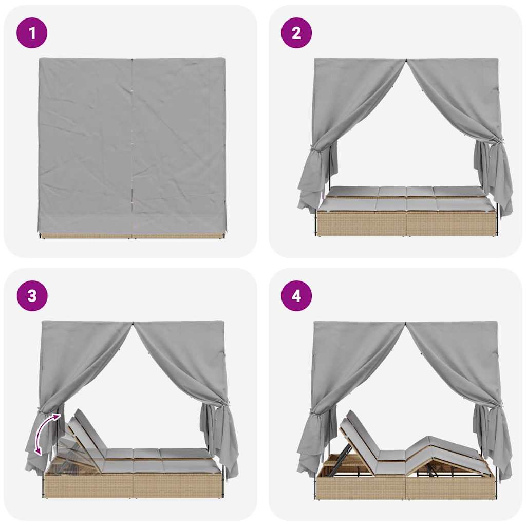 Dubbele ligbed Verstelbaar Grijs 205 x 129 x 200 cm poly rattan is nu te koop bij PeponiXL, paradijselijk wonen!