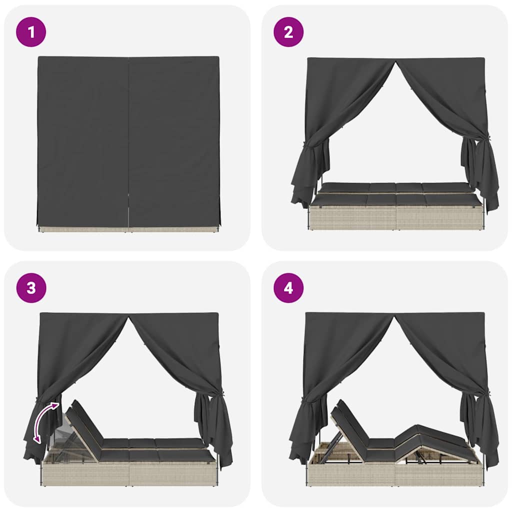 Dubbele ligbed Lichtgrijs 205 x 129 x 200 cm poly rattan is nu te koop bij PeponiXL, paradijselijk wonen!