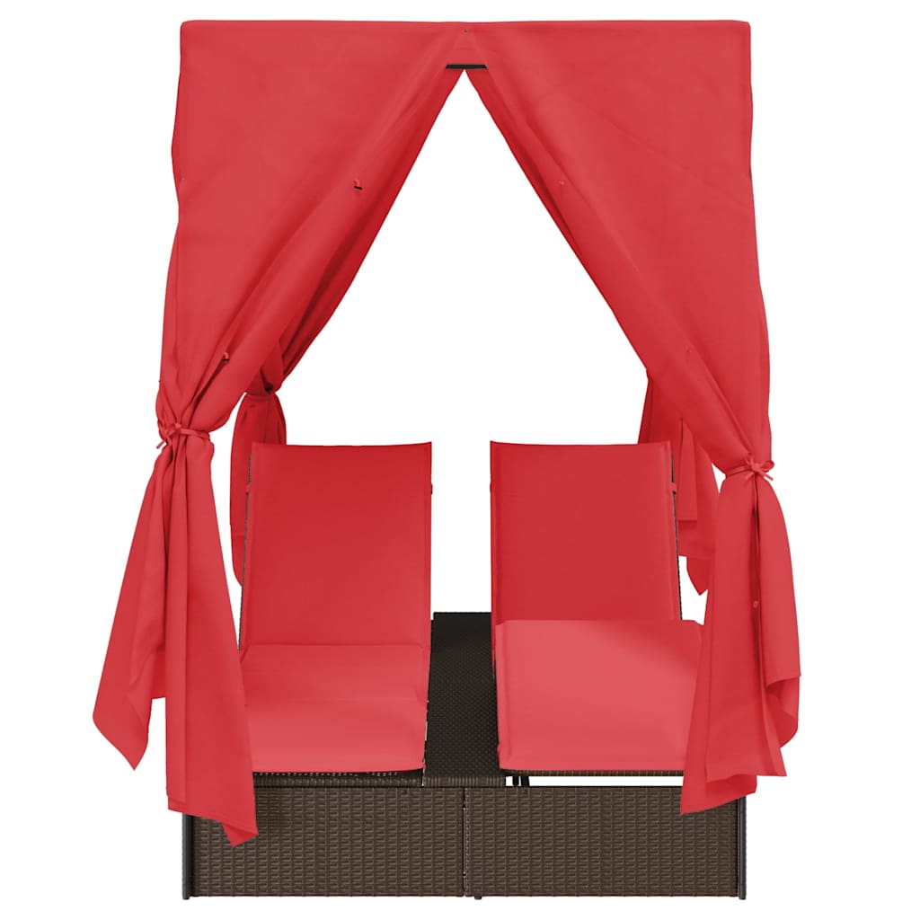 Dubbele ligbed Verstelbaar Rood 205 x 129 x 200 cm poly rattan is nu te koop bij PeponiXL, paradijselijk wonen!