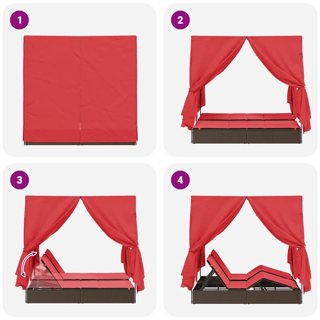 Dubbele ligbed Verstelbaar Rood 205 x 129 x 200 cm poly rattan is nu te koop bij PeponiXL, paradijselijk wonen!