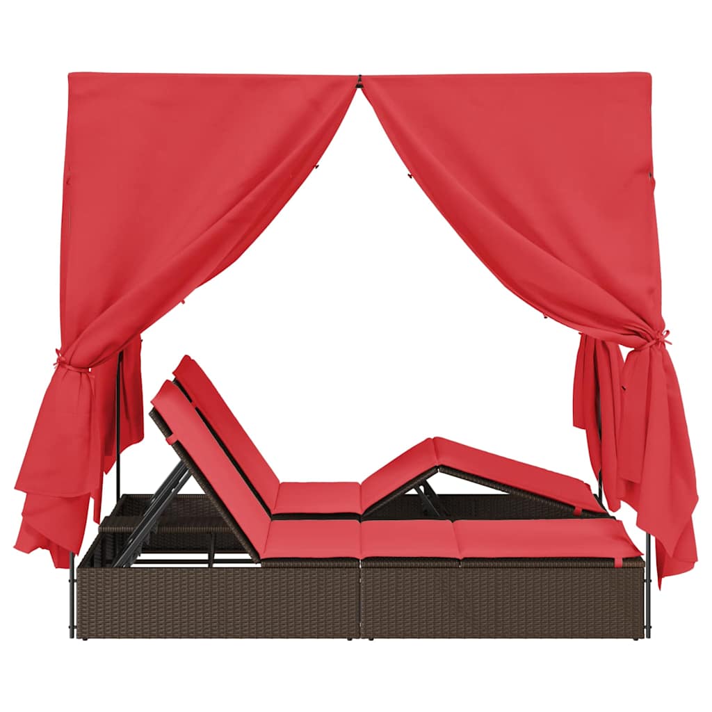 Dubbele ligbed Verstelbaar Rood 205 x 129 x 200 cm poly rattan is nu te koop bij PeponiXL, paradijselijk wonen!