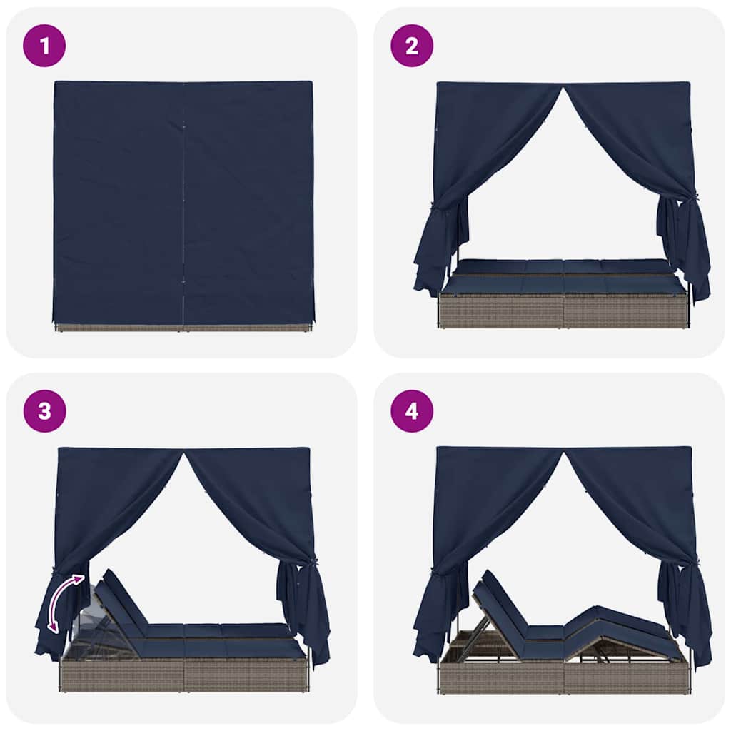 Dubbele ligbed Verstelbaar Zwart 205 x 129 x 200 cm poly rattan is nu te koop bij PeponiXL, paradijselijk wonen!