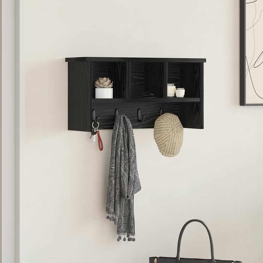Wandgemonteerde kapstok met plank Zwart Eiken 50 x 16 x 26 cm is nu te koop bij PeponiXL, paradijselijk wonen!