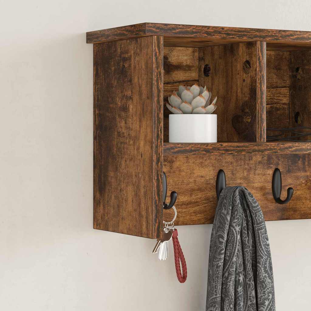 Wandgemonteerde kapstok met plank Gerookt eiken 50 x 16 x 26 cm is nu te koop bij PeponiXL, paradijselijk wonen!