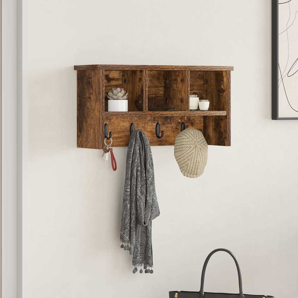 Wandgemonteerde kapstok met plank Gerookt eiken 50 x 16 x 26 cm is nu te koop bij PeponiXL, paradijselijk wonen!