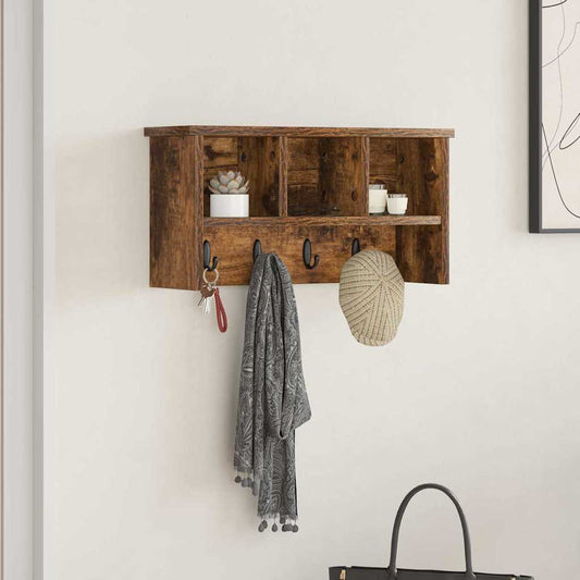 Wandgemonteerde kapstok met plank Gerookt eiken 50 x 16 x 26 cm is nu te koop bij PeponiXL, paradijselijk wonen!