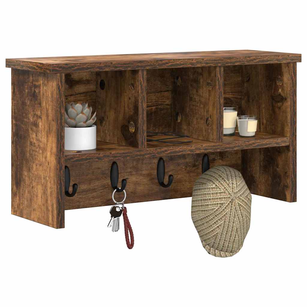 Wandgemonteerde kapstok met plank Gerookt eiken 50 x 16 x 26 cm is nu te koop bij PeponiXL, paradijselijk wonen!