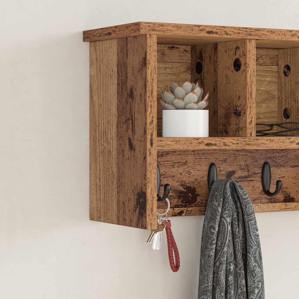 Wandgemonteerde kapstok Oudhout 50 x 16 x 26 cm Bewerkt hout is nu te koop bij PeponiXL, paradijselijk wonen!