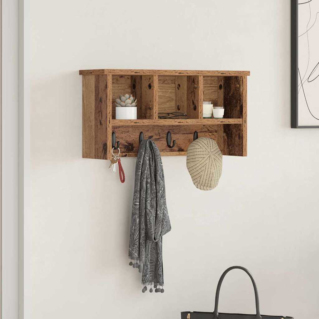 Wandgemonteerde kapstok Oudhout 50 x 16 x 26 cm Bewerkt hout is nu te koop bij PeponiXL, paradijselijk wonen!