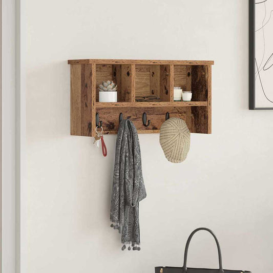 Wandgemonteerde kapstok Oudhout 50 x 16 x 26 cm Bewerkt hout is nu te koop bij PeponiXL, paradijselijk wonen!