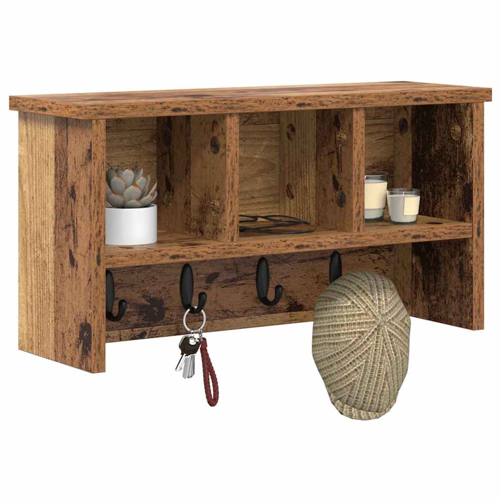 Wandgemonteerde kapstok Oudhout 50 x 16 x 26 cm Bewerkt hout is nu te koop bij PeponiXL, paradijselijk wonen!