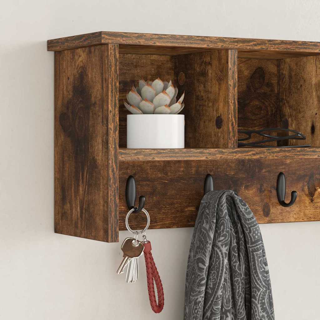 Wandgemonteerde kapstok met plank Gerookt eiken 75 x 16 x 26 cm is nu te koop bij PeponiXL, paradijselijk wonen!