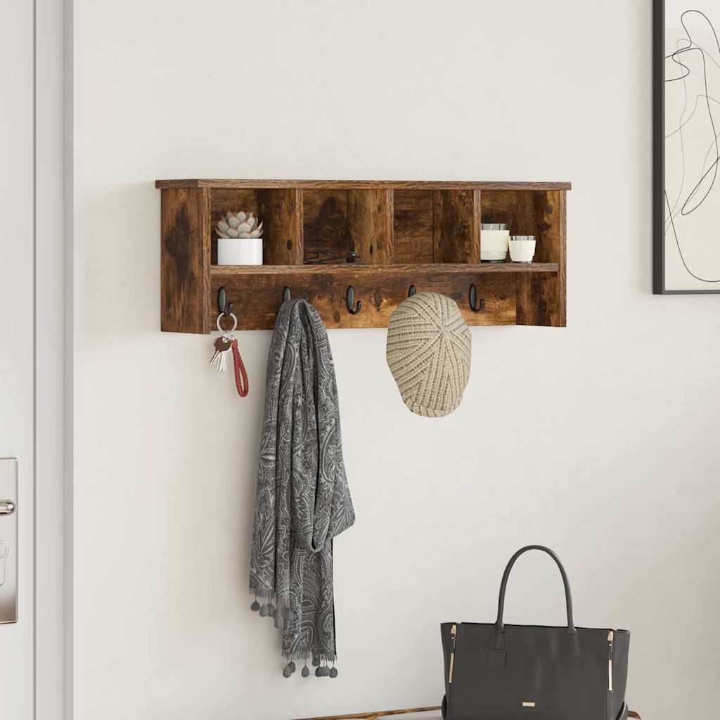 Wandgemonteerde kapstok met plank Gerookt eiken 75 x 16 x 26 cm is nu te koop bij PeponiXL, paradijselijk wonen!