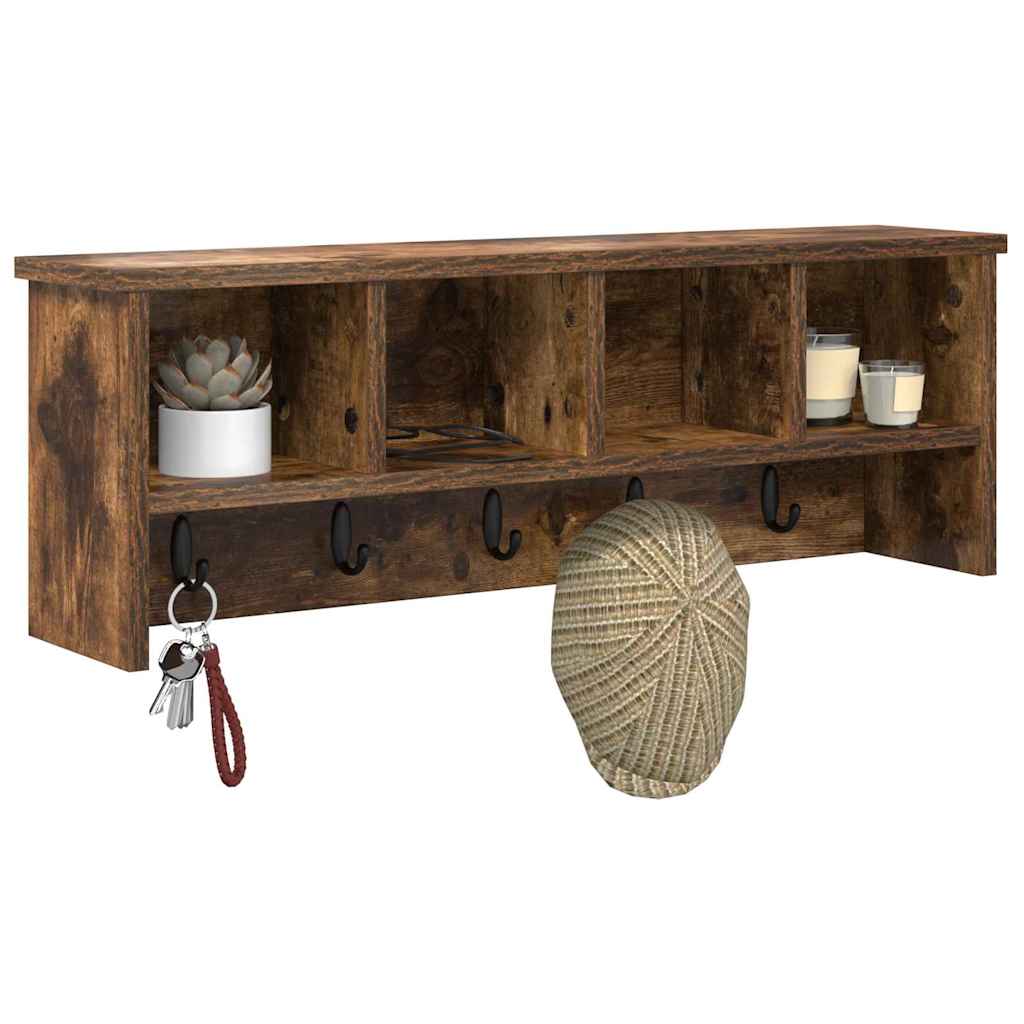 Wandgemonteerde kapstok met plank Gerookt eiken 75 x 16 x 26 cm is nu te koop bij PeponiXL, paradijselijk wonen!