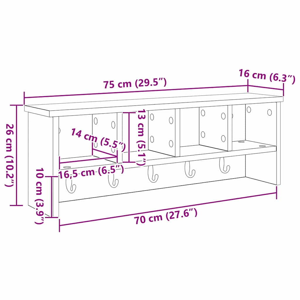 Wandgemonteerde kapstok met plank Gerookt eiken 75 x 16 x 26 cm is nu te koop bij PeponiXL, paradijselijk wonen!
