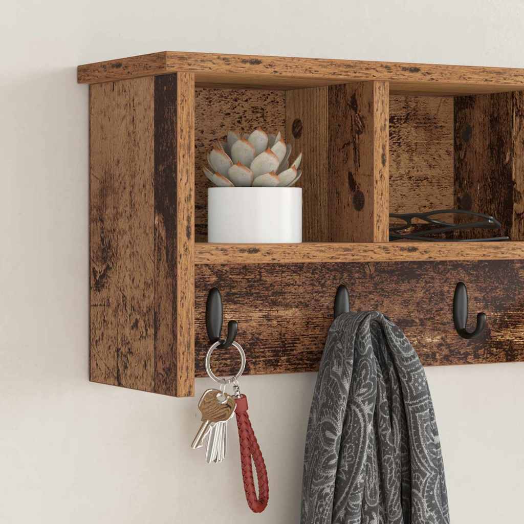 Wandgemonteerde kapstok Oudhout 75 x 16 x 26 cm Bewerkt hout is nu te koop bij PeponiXL, paradijselijk wonen!