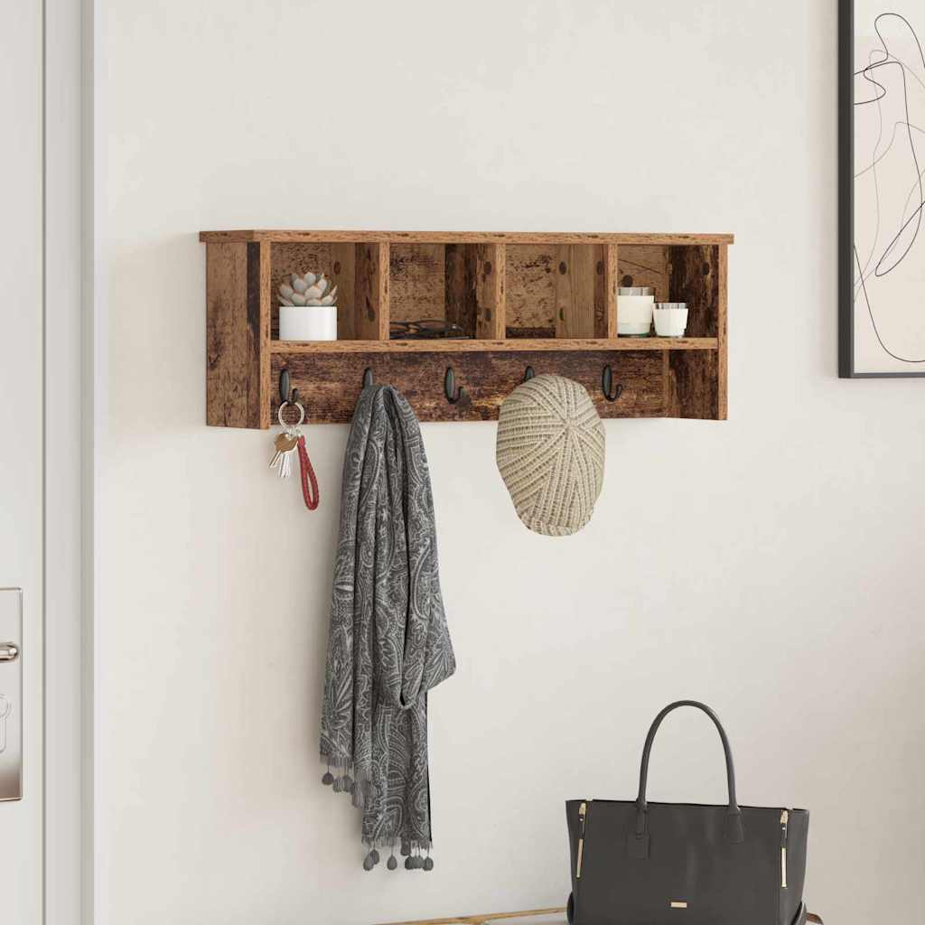 Wandgemonteerde kapstok Oudhout 75 x 16 x 26 cm Bewerkt hout is nu te koop bij PeponiXL, paradijselijk wonen!