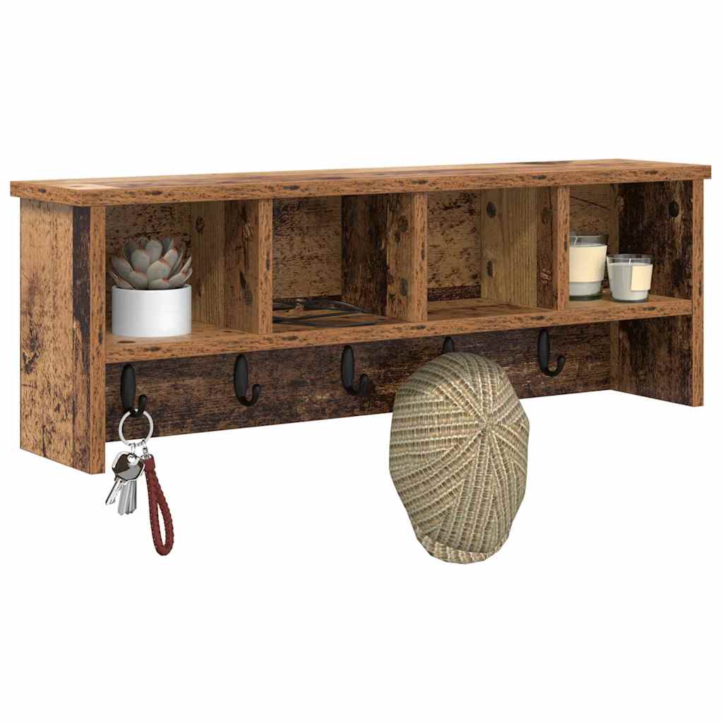 Wandgemonteerde kapstok Oudhout 75 x 16 x 26 cm Bewerkt hout is nu te koop bij PeponiXL, paradijselijk wonen!