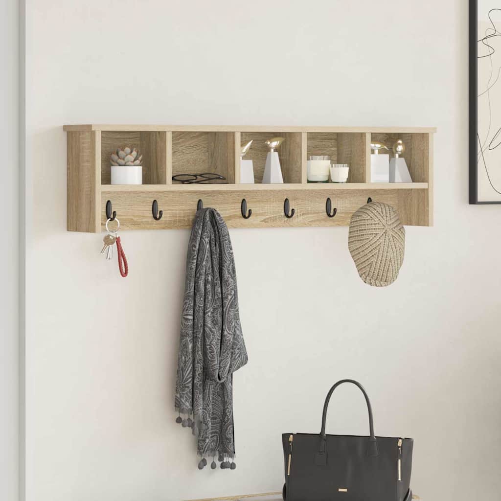 Wandgemonteerde kapstok met plank Sonoma Eiken 100 x 16 x 26 cm is nu te koop bij PeponiXL, paradijselijk wonen!