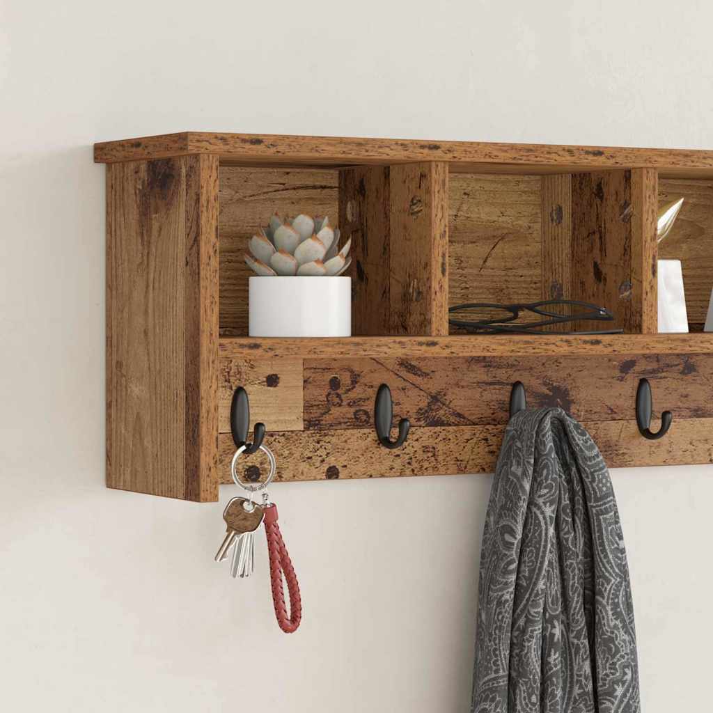 Wandgemonteerde kapstok Oudhout 100 x 16 x 26 cm Bewerkt hout is nu te koop bij PeponiXL, paradijselijk wonen!