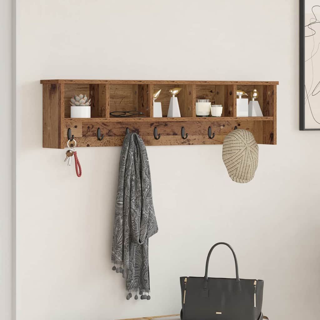 Wandgemonteerde kapstok Oudhout 100 x 16 x 26 cm Bewerkt hout is nu te koop bij PeponiXL, paradijselijk wonen!