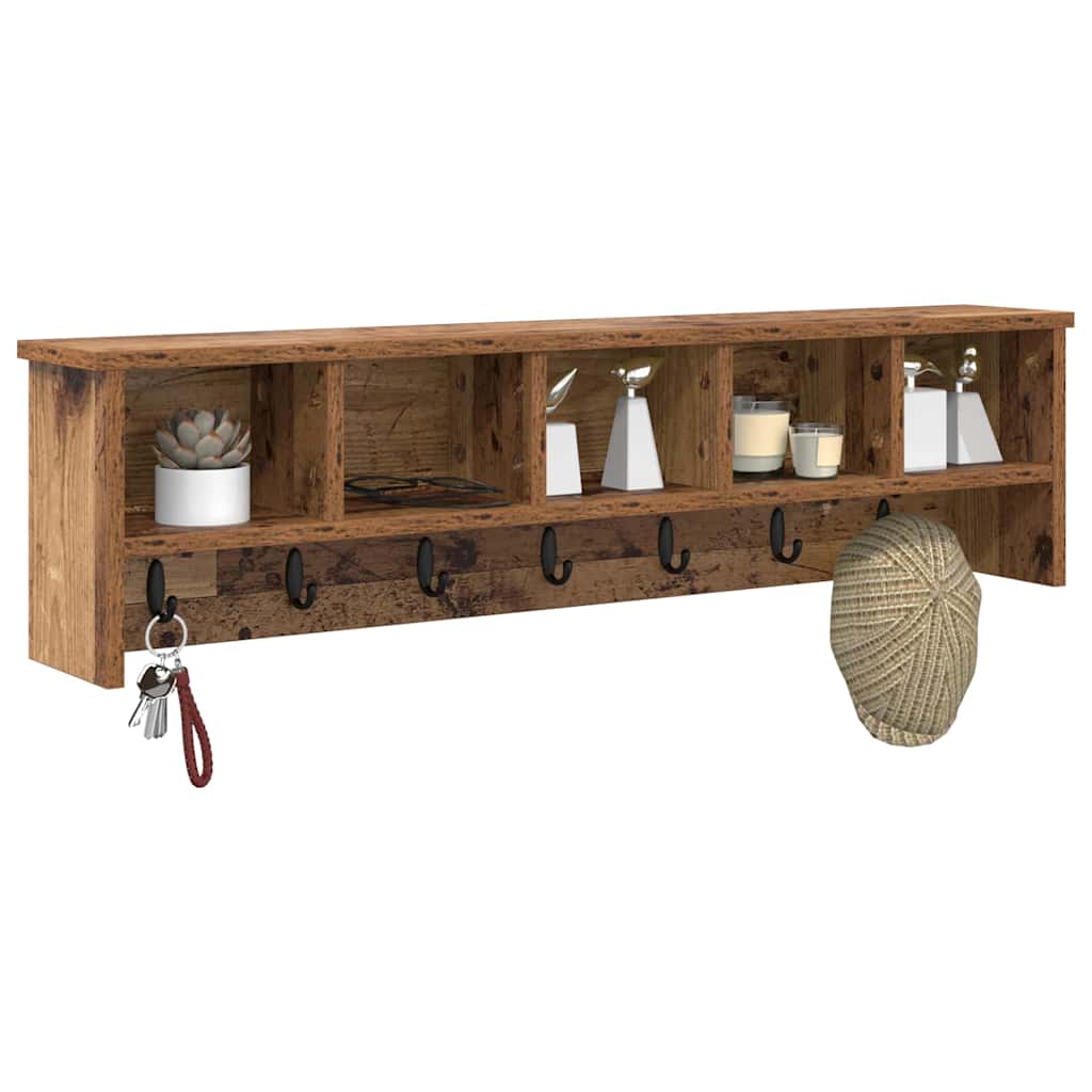 Wandgemonteerde kapstok Oudhout 100 x 16 x 26 cm Bewerkt hout is nu te koop bij PeponiXL, paradijselijk wonen!