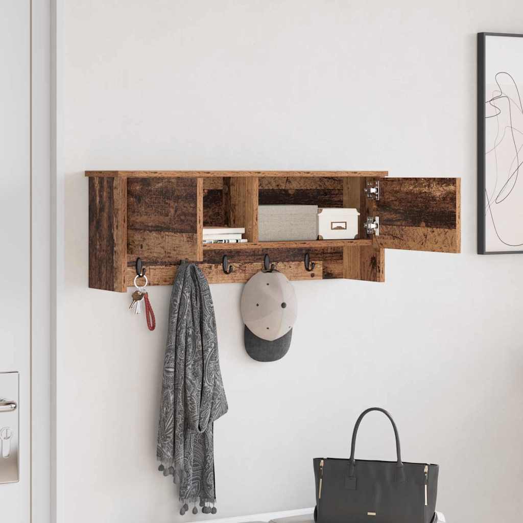 Wandgemonteerde kapstok Oudhout 80 x 20 x 30 cm Bewerkt hout is nu te koop bij PeponiXL, paradijselijk wonen!