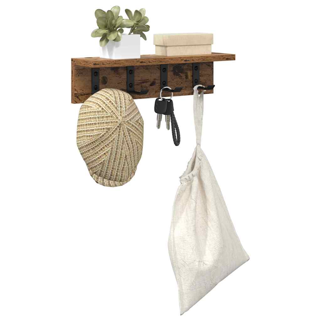 Wandgemonteerde kapstok met opslag Oudhout 40 x 10,5 x 10,5 cm is nu te koop bij PeponiXL, paradijselijk wonen!