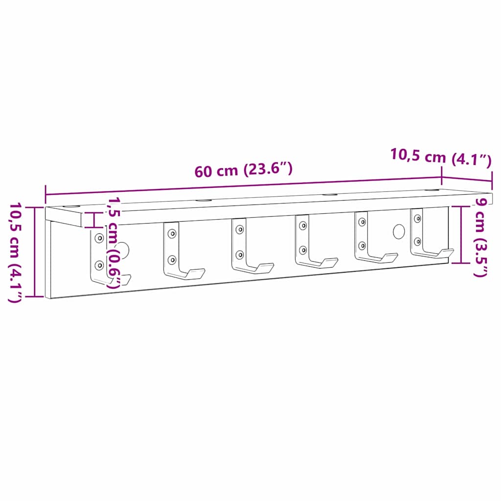 Wandgemonteerde kapstok Zwart Eiken 60 x 10,5 x 10,5 cm is nu te koop bij PeponiXL, paradijselijk wonen!