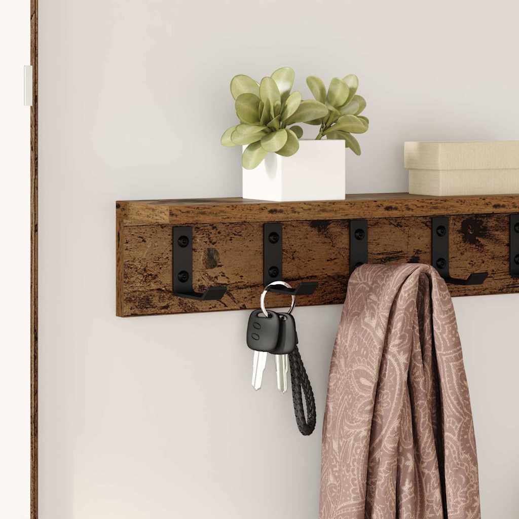 Wandgemonteerde kapstok met opslag Oudhout 60 x 10,5 x 10,5 cm is nu te koop bij PeponiXL, paradijselijk wonen!