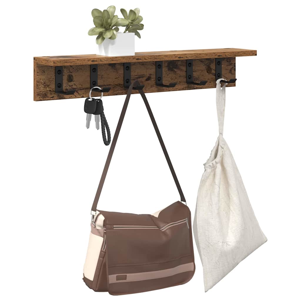 Wandgemonteerde kapstok met opslag Oudhout 60 x 10,5 x 10,5 cm is nu te koop bij PeponiXL, paradijselijk wonen!