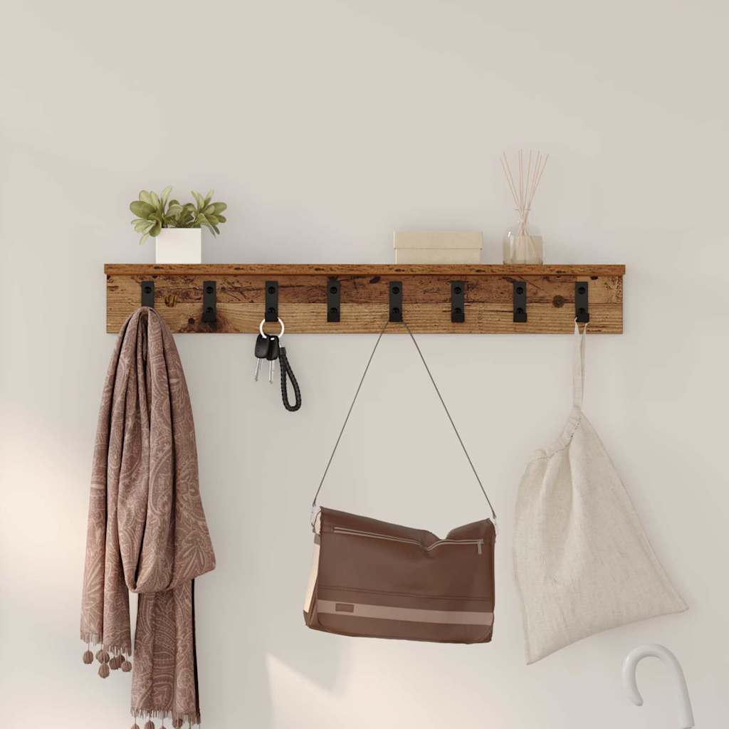 Wandgemonteerde kapstok met opslag Oudhout 80 x 10,5 x 10,5 cm is nu te koop bij PeponiXL, paradijselijk wonen!