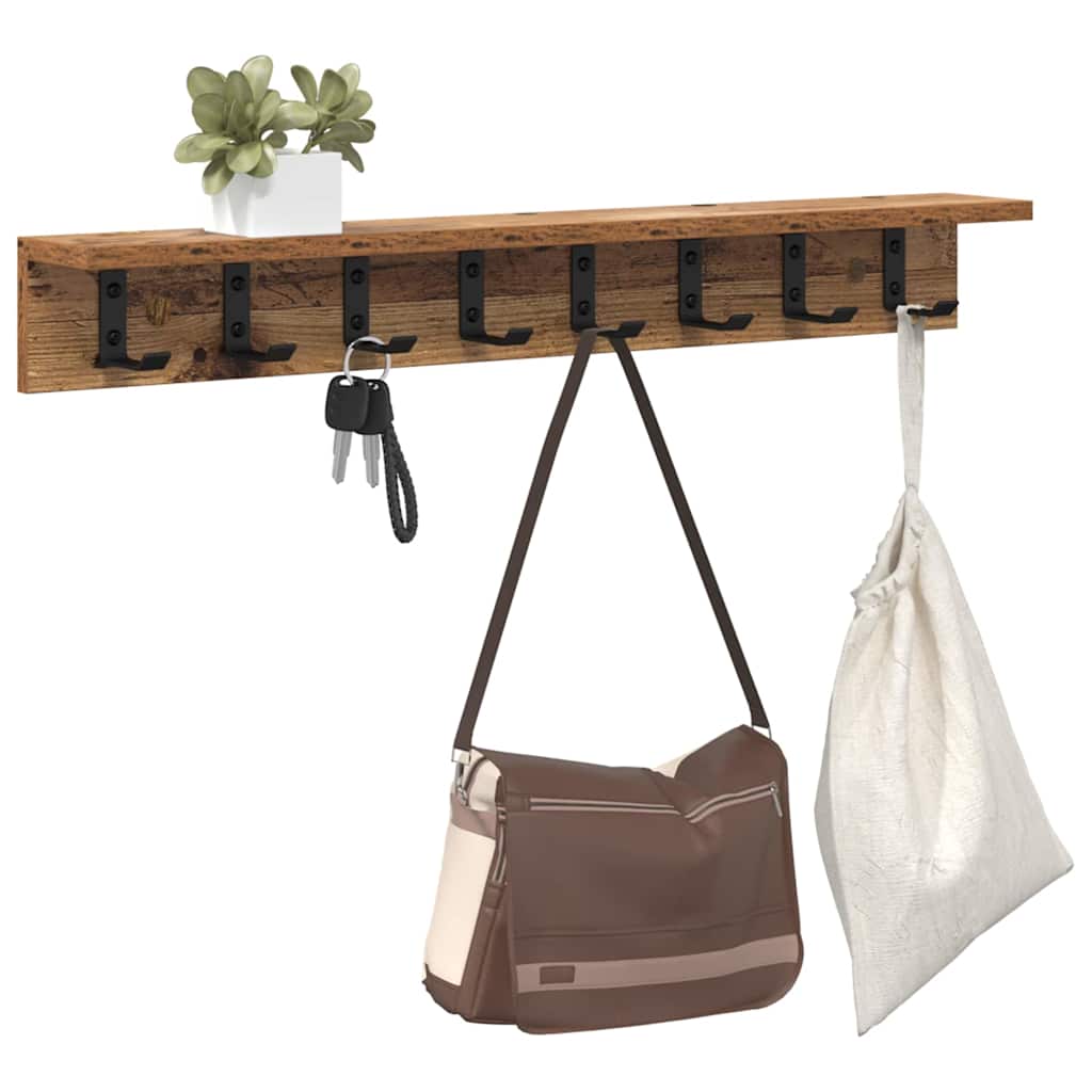 Wandgemonteerde kapstok met opslag Oudhout 80 x 10,5 x 10,5 cm is nu te koop bij PeponiXL, paradijselijk wonen!
