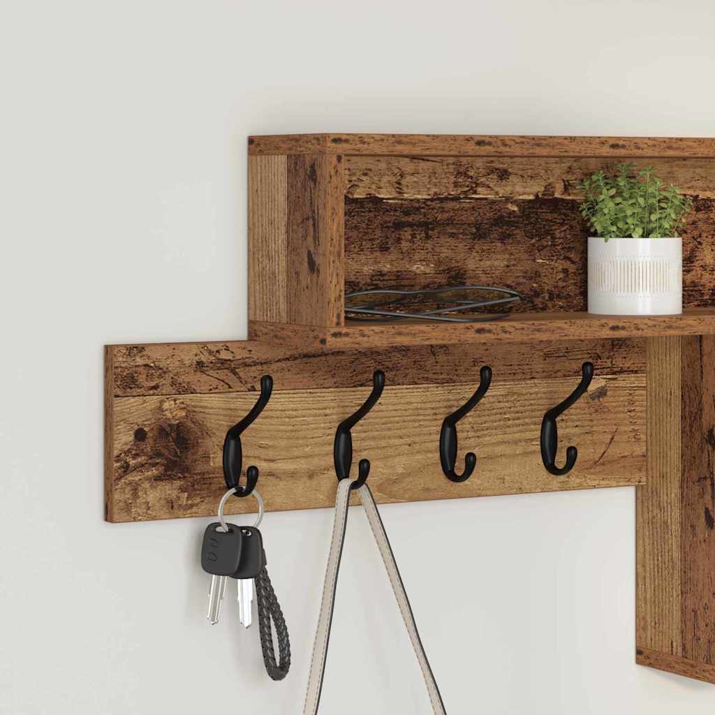 Wandgemonteerde kapstok Oudhout 100 x 12 x 43,5 cm Bewerkt hout is nu te koop bij PeponiXL, paradijselijk wonen!