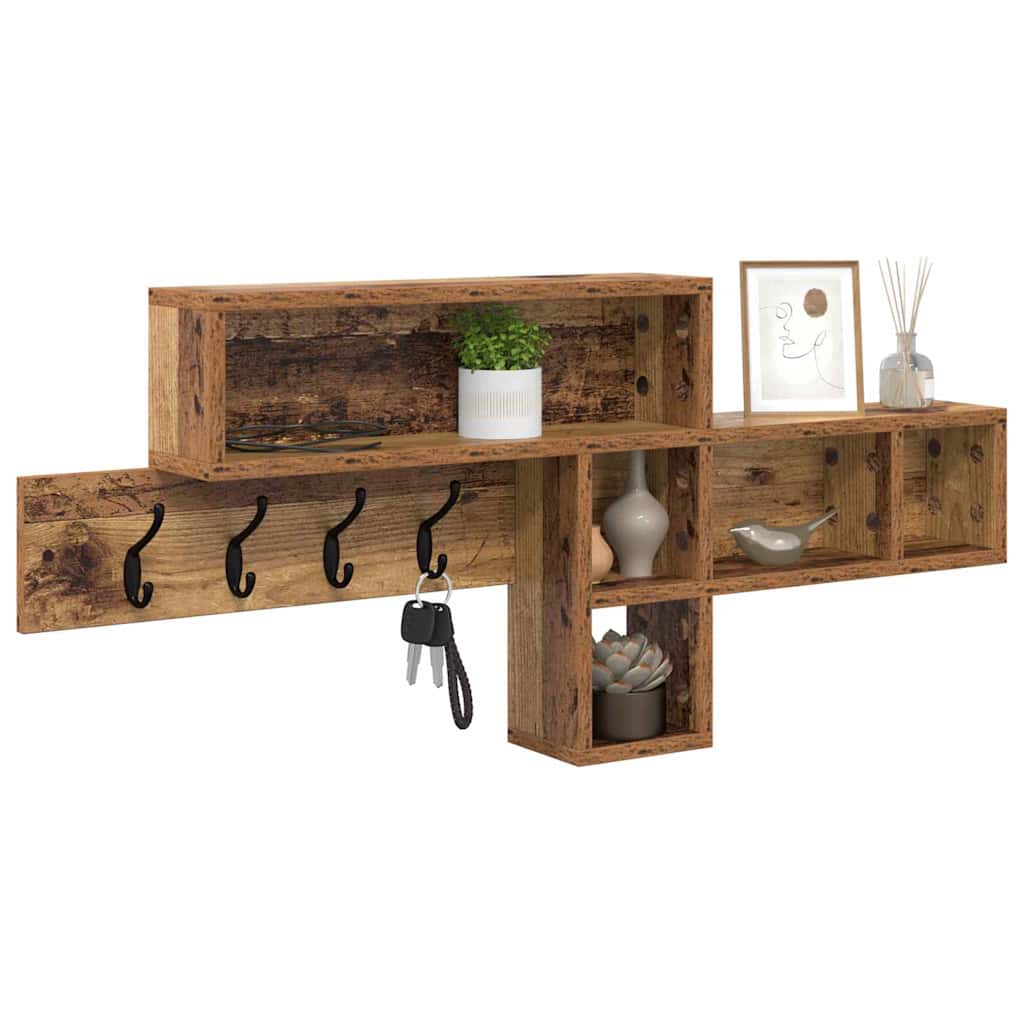 Wandgemonteerde kapstok Oudhout 100 x 12 x 43,5 cm Bewerkt hout is nu te koop bij PeponiXL, paradijselijk wonen!