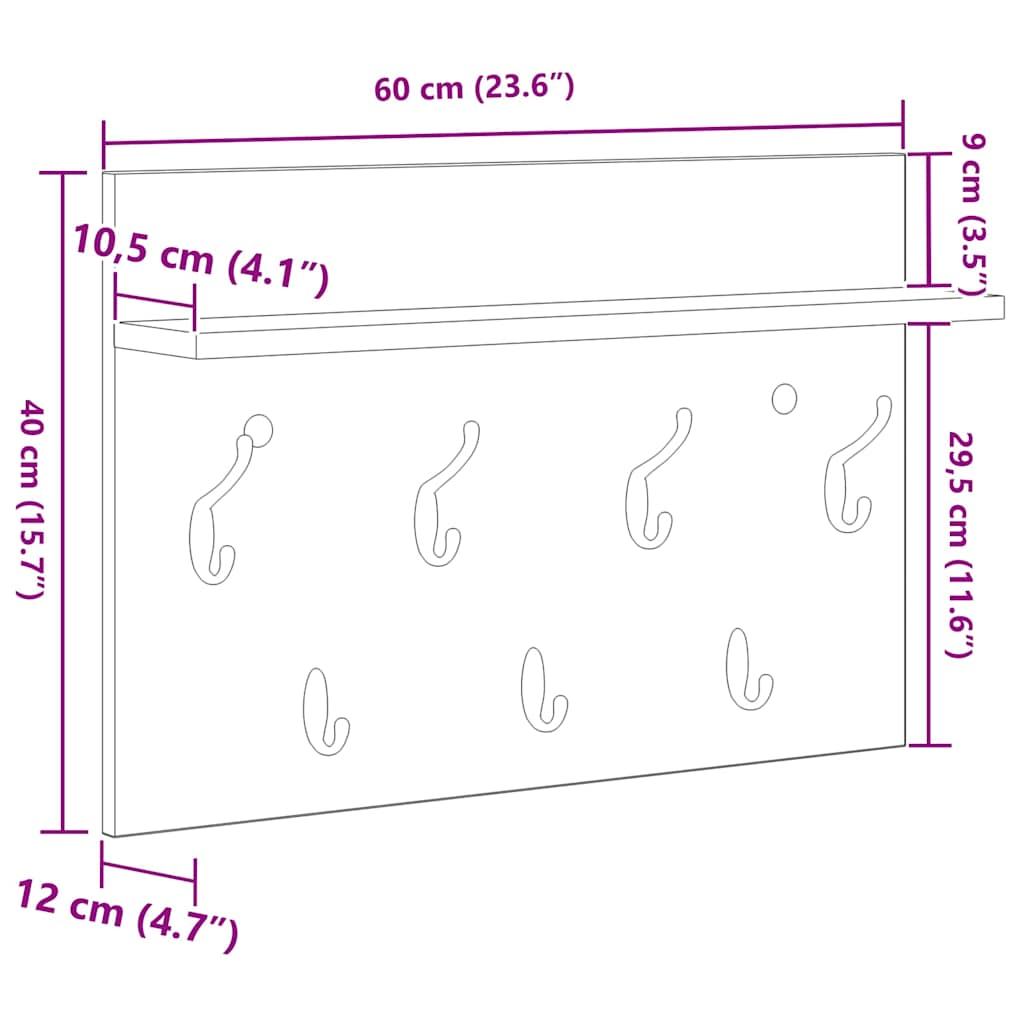 Wandgemonteerde kapstok met plank Zwart Eiken 60 x 40 x 12 cm is nu te koop bij PeponiXL, paradijselijk wonen!