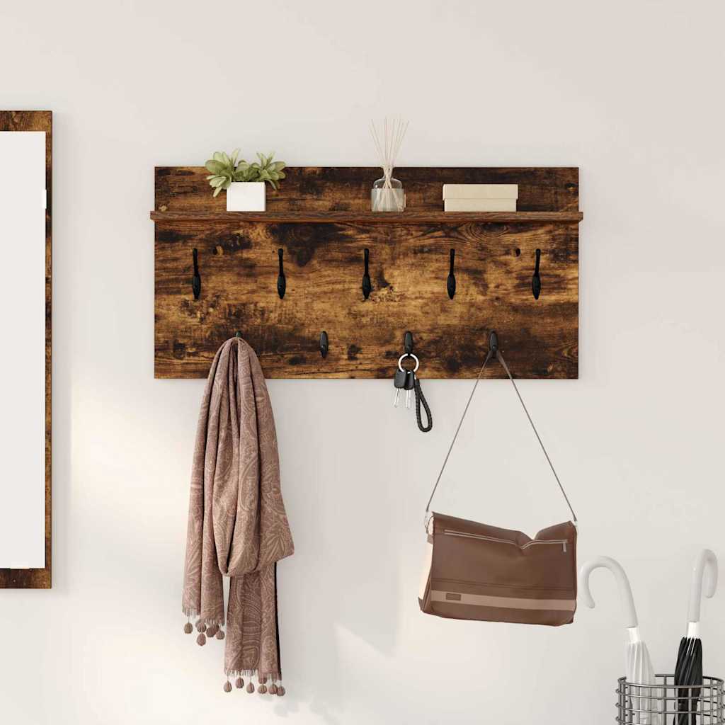 Wandgemonteerde kapstok met plank Gerookt eiken 80 x 40 x 12 cm is nu te koop bij PeponiXL, paradijselijk wonen!