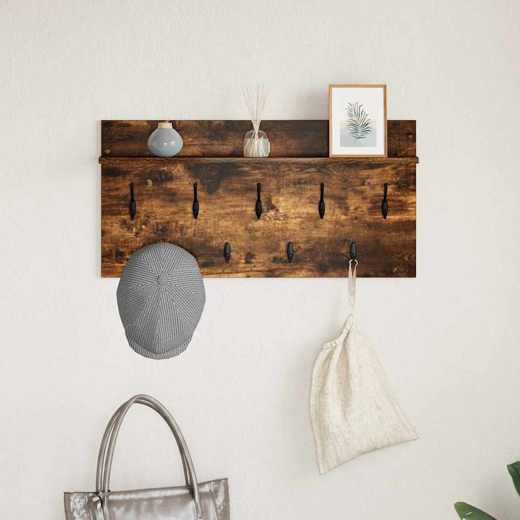 Wandgemonteerde kapstok met plank Gerookt eiken 80 x 40 x 12 cm is nu te koop bij PeponiXL, paradijselijk wonen!