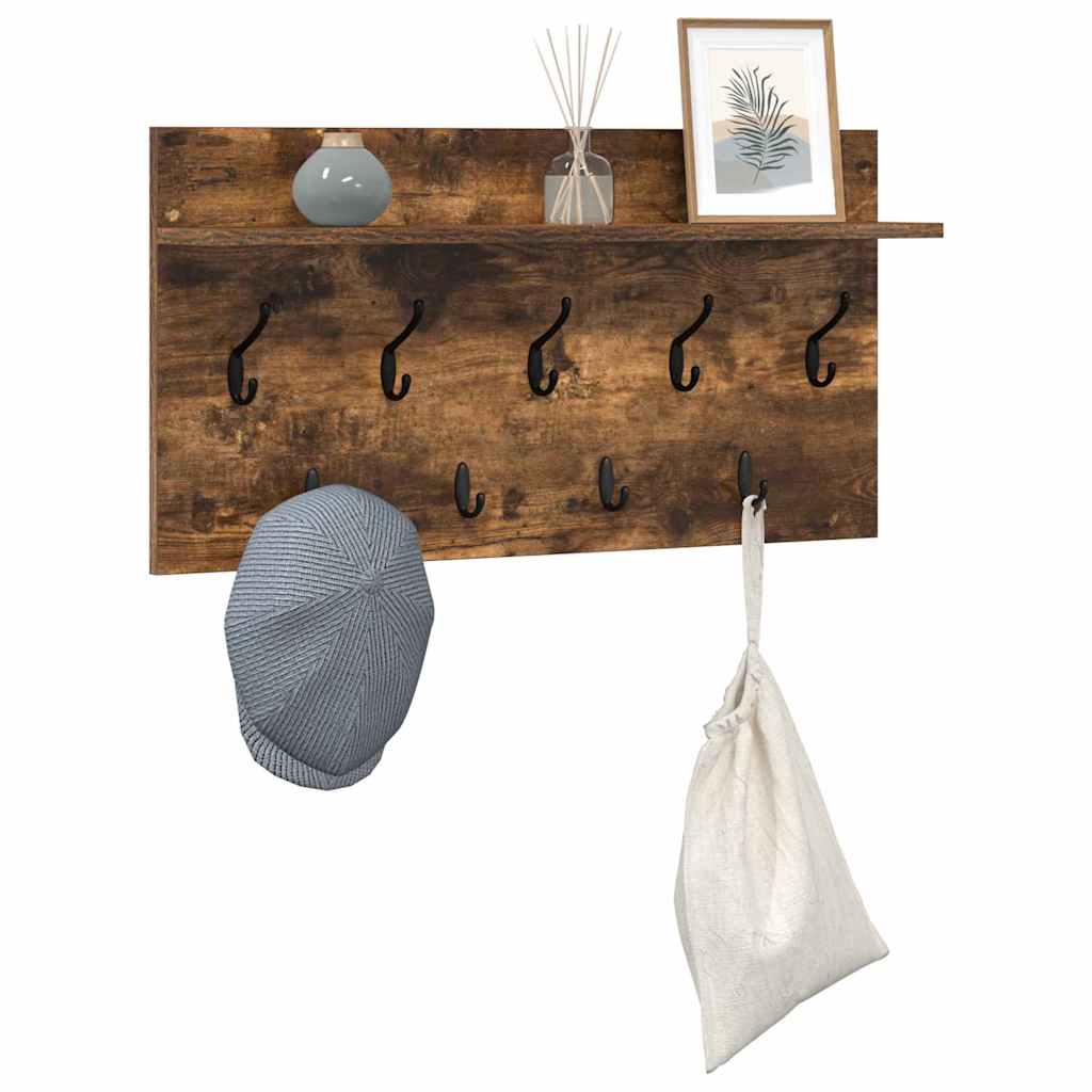 Wandgemonteerde kapstok met plank Gerookt eiken 80 x 40 x 12 cm is nu te koop bij PeponiXL, paradijselijk wonen!